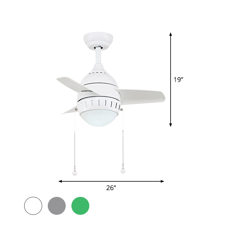 3 lames LED suspendu la lampe à fans moderne Light Semi Flush avec une nuance acrylique ovale en argent / blanc / vert, 26 "/ 36" de largeur