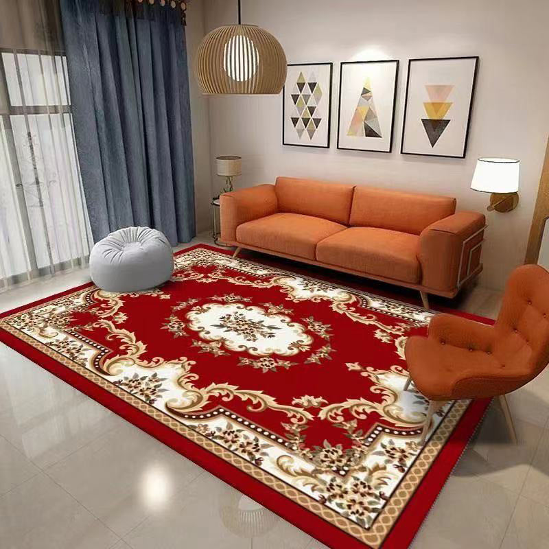 Traditional Flower Pattern Carpet Polyester Indoor Carpet Stain Resistant Area Rug for Living Room