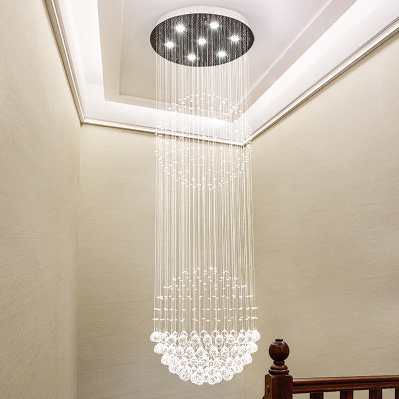 7 Heads Cascades LED Pendant Lamp Modernism White Clear Crystal Multiple Hanging Light for Stair