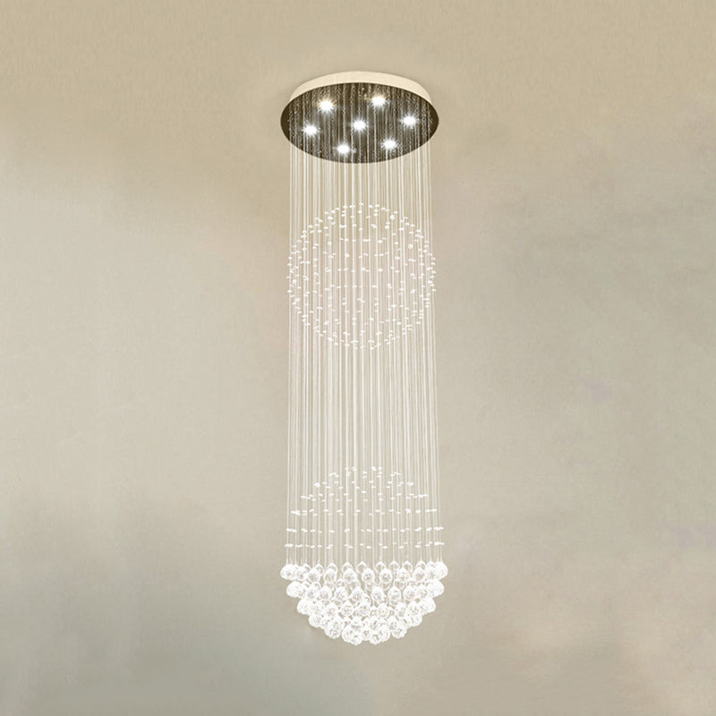 7 Heads Cascades LED Pendant Lamp Modernism White Clear Crystal Multiple Hanging Light for Stair