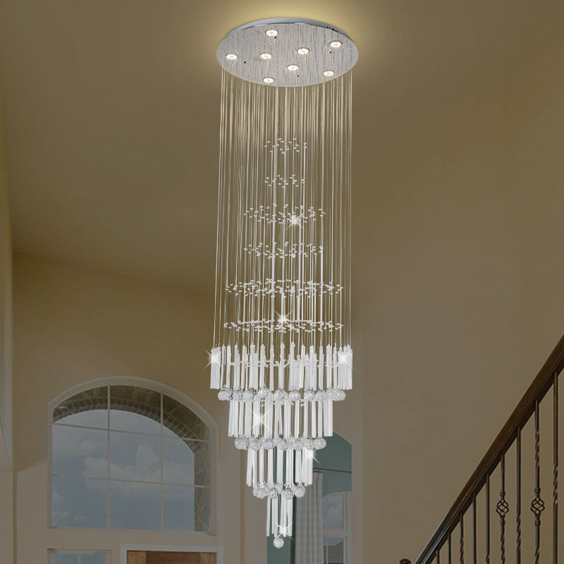 Crystal White Cluster Pendant Light Orbs and Rods 8 Lights Modern LED Hanging Ceiling Lamp