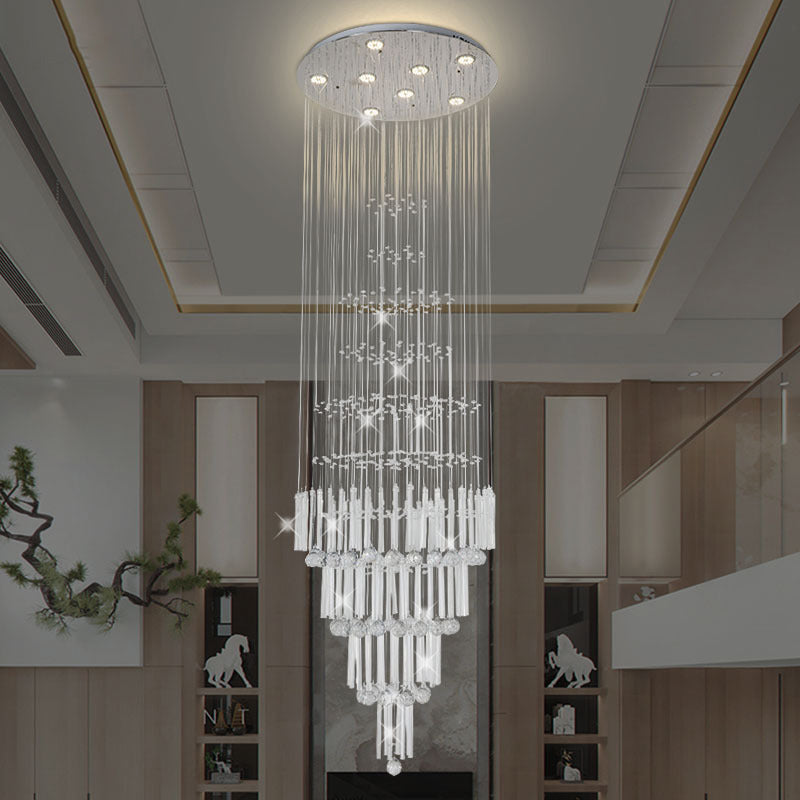 Crystal White Cluster Pendant Light Orbs and Rods 8 Lights Modern LED Hanging Ceiling Lamp