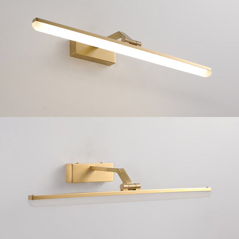 Lámpara de pared de luz simple de estilo de espejo recto de latón para el baño