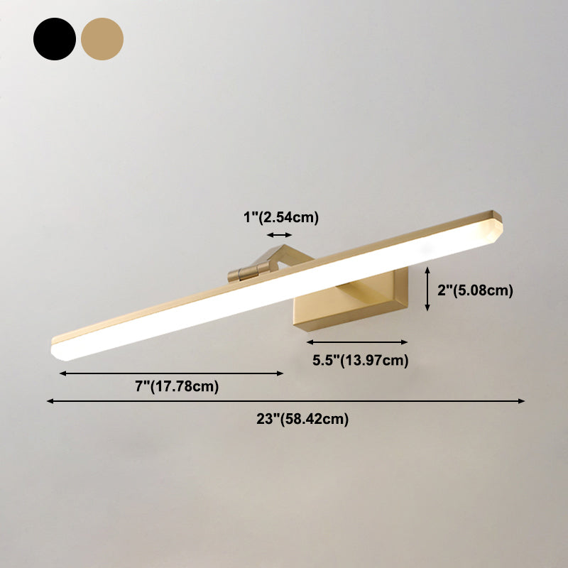 Lámpara de pared de luz simple de estilo de espejo recto de latón para el baño