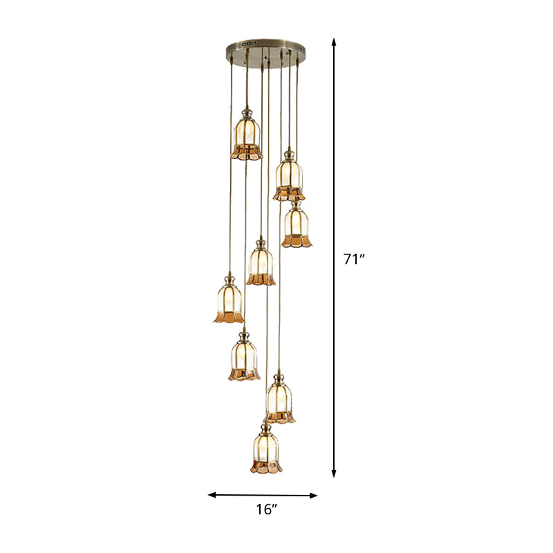 Laiton 8-bulb multiple suspendu léger en verre colonial en verre floral suspendu suspendu lampe