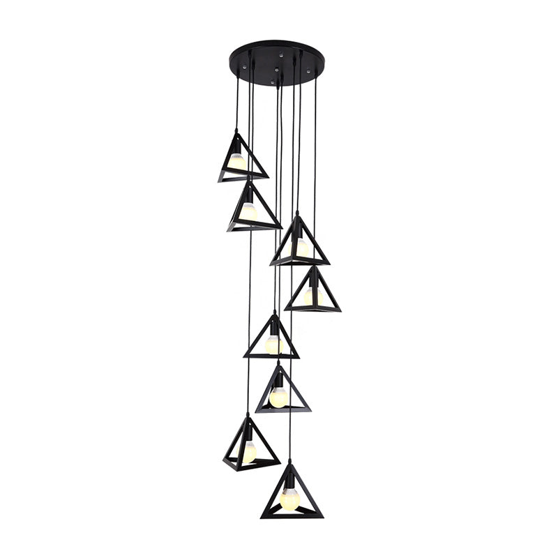 Modern Triangle Frame Suspension Lamp 8 Lights Metal Multi Hanging Light Fixture in Black