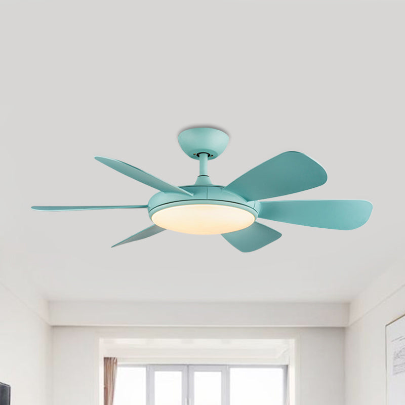 Bleu / bois LED Plafond Fan Lampe de lampe moderniste acrylique rond 6 lames semi-flushmount, 42 "W