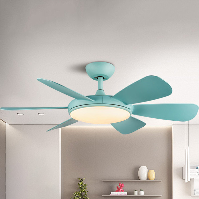 Bleu / bois LED Plafond Fan Lampe de lampe moderniste acrylique rond 6 lames semi-flushmount, 42 "W