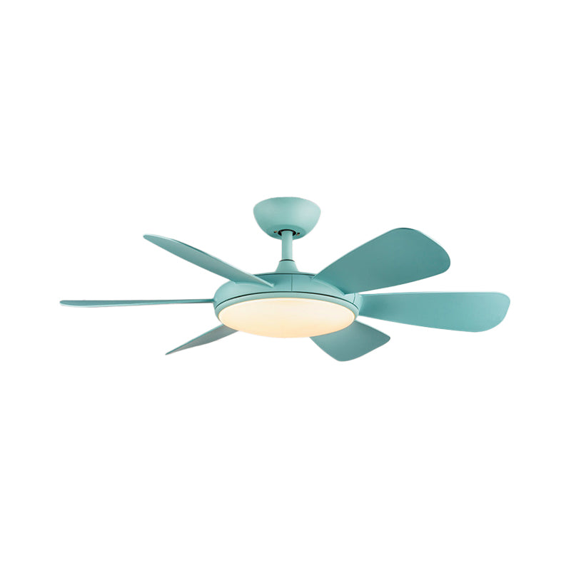 Bleu / bois LED Plafond Fan Lampe de lampe moderniste acrylique rond 6 lames semi-flushmount, 42 "W