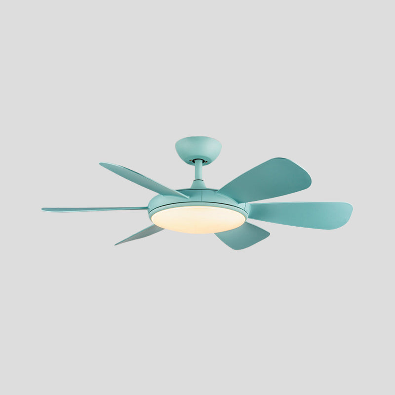 Bleu / bois LED Plafond Fan Lampe de lampe moderniste acrylique rond 6 lames semi-flushmount, 42 "W