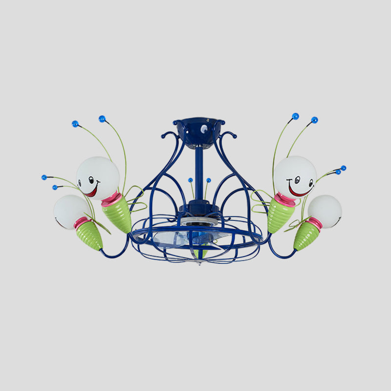 Luminaire de ventilateur de suspension radiale moderne 5 têtes Métalliques 3 lames semi-flush lampe en bleu pour chambre à coucher, 30 "de large