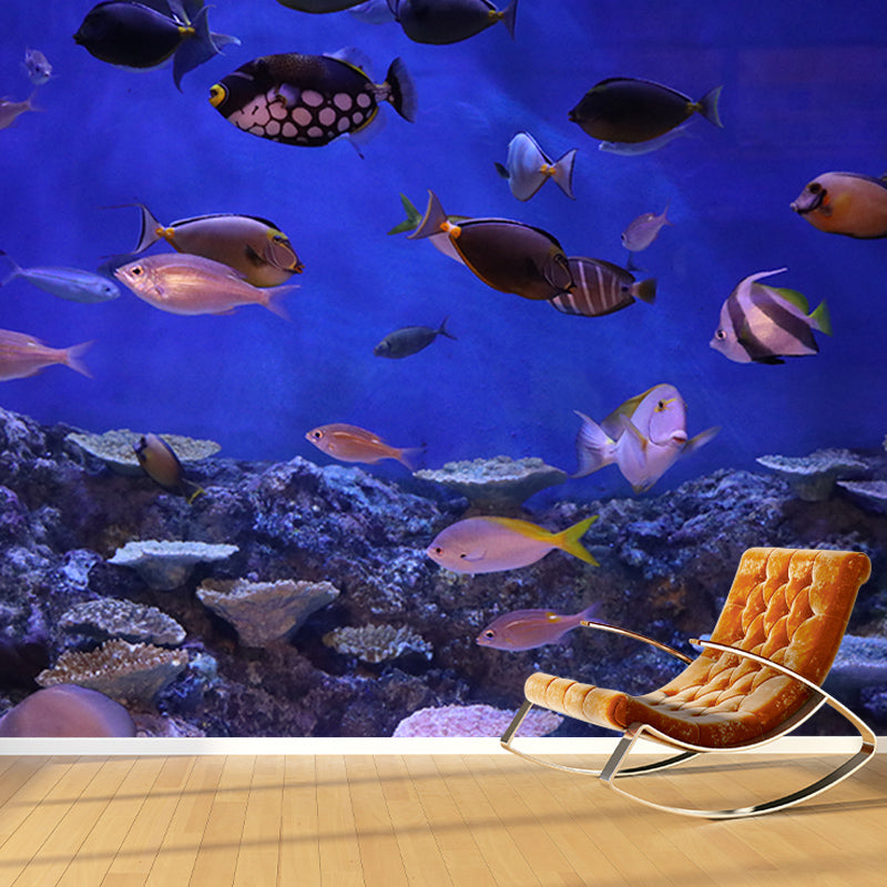 Underwater Life Mural Wallpaper for Living Room Wall Covering in Soft Color