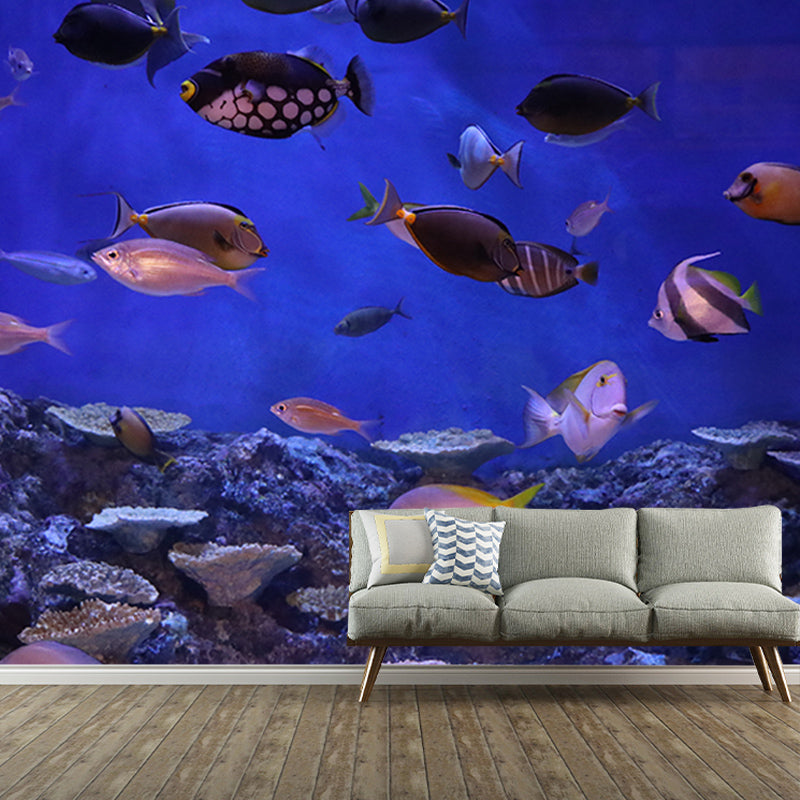 Underwater Life Mural Wallpaper for Living Room Wall Covering in Soft Color