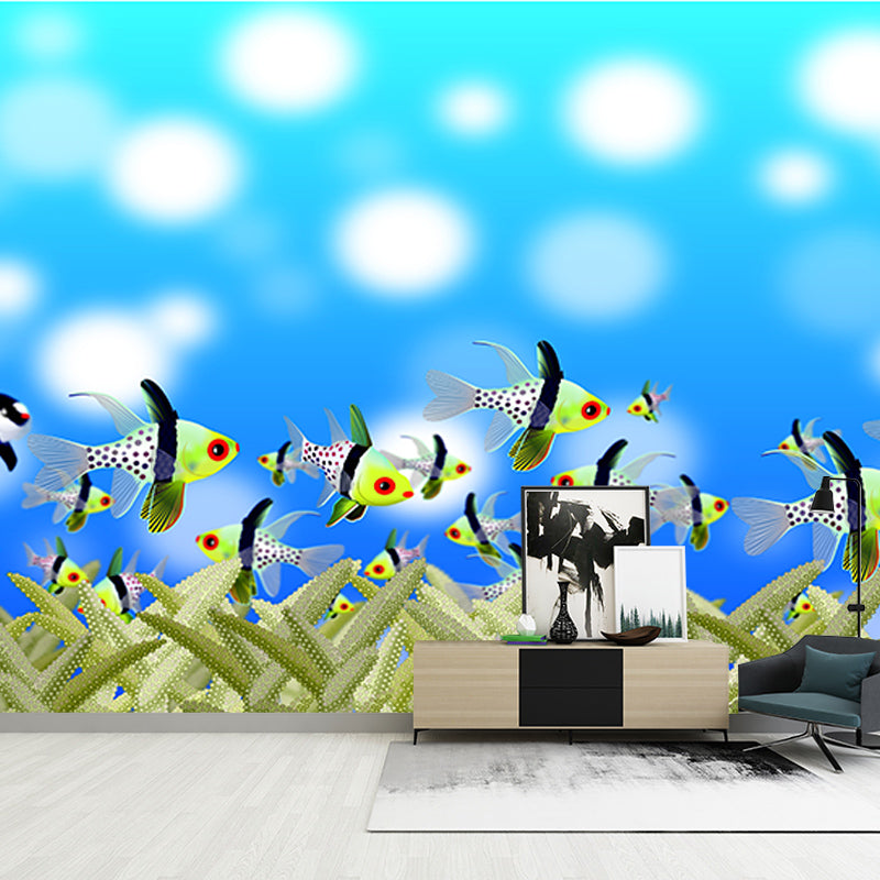 Underwater Life Illustration Mural Wallpaper for Living Room Wall Covering in Soft Color