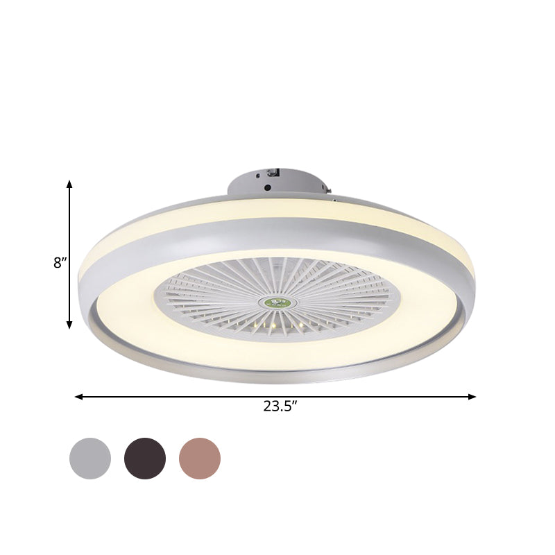 Chambre à coucher ronde semi-luminaire luminaire contemporain acrylique gris / café foncé / champagne 23,5 "de large LED suspendu la lampe à fans, 5 lames