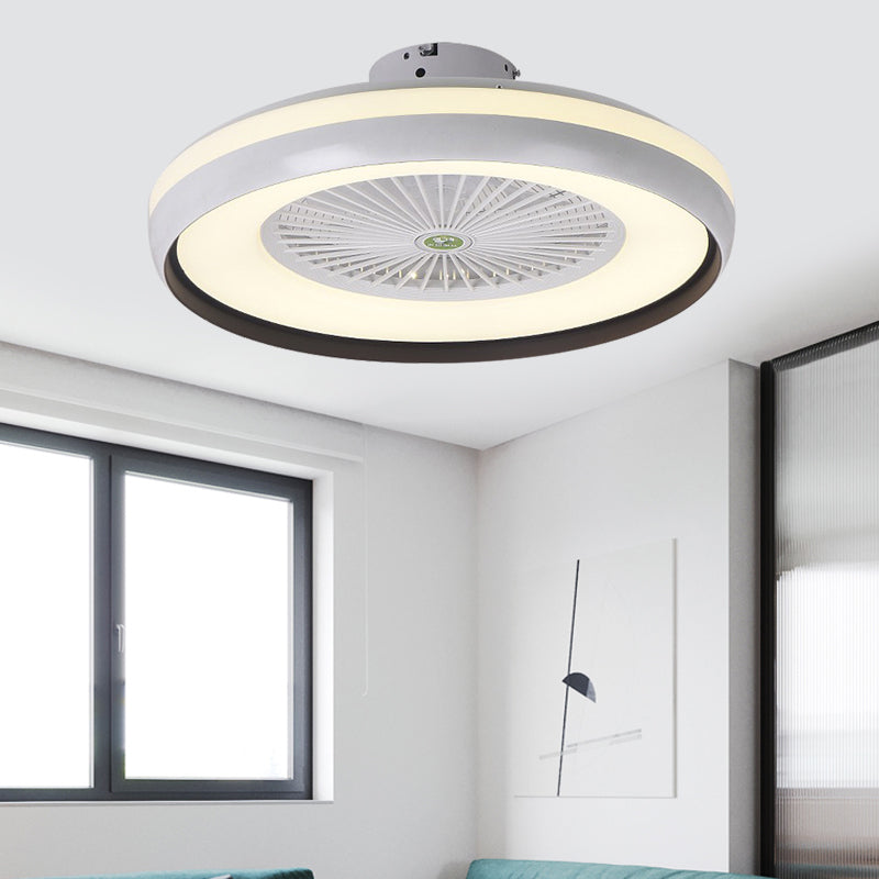 Chambre à coucher ronde semi-luminaire luminaire contemporain acrylique gris / café foncé / champagne 23,5 "de large LED suspendu la lampe à fans, 5 lames