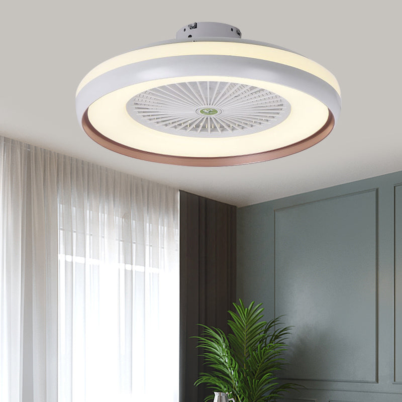 Chambre à coucher ronde semi-luminaire luminaire contemporain acrylique gris / café foncé / champagne 23,5 "de large LED suspendu la lampe à fans, 5 lames