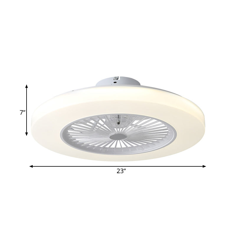 Modern Circle Semi Flush Mounted Lamp LED Acrylic Shade Hanging Ceiling Fan Light in White with 6 Clear Blades, 23" W