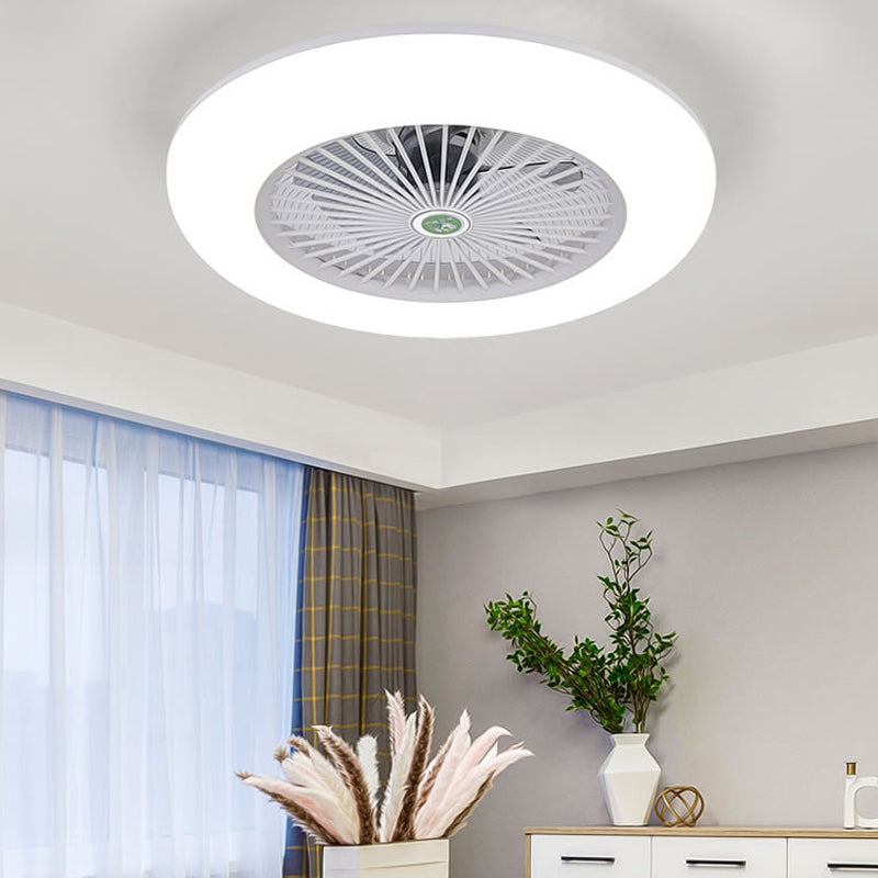 Donut Metal Fan Light Aymat Simple Bedroom 21,5 "W LED LED MONT SEMI FUSHER en noir / blanc / gris avec nuance acrylique, 5 lames