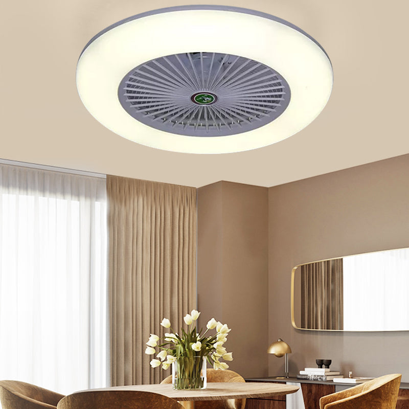 Donut Metal Fan Light Aymat Simple Bedroom 21,5 "W LED LED MONT SEMI FUSHER en noir / blanc / gris avec nuance acrylique, 5 lames