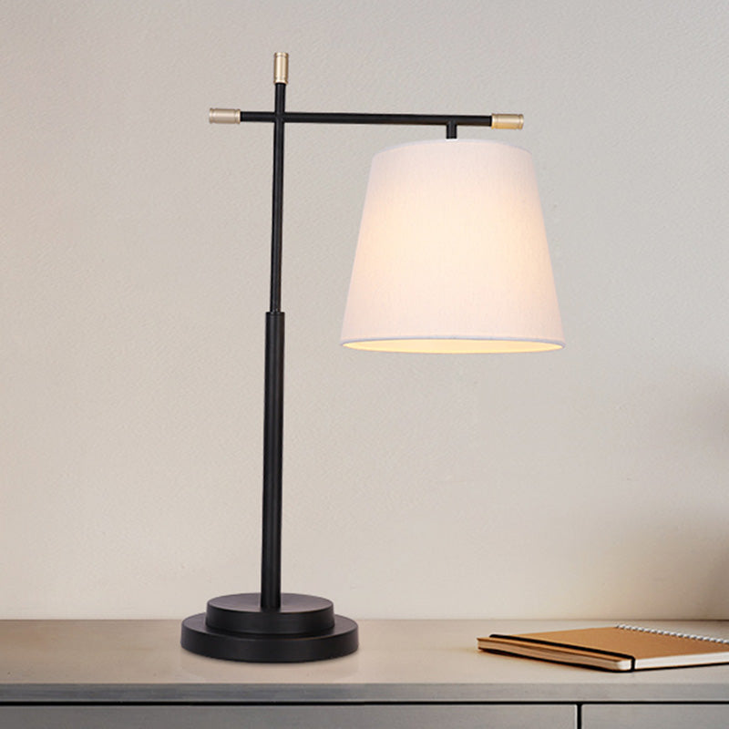 1 Head Bedroom Table Light Modern Black Nightstand Lamp with Tapered Fabric Shade