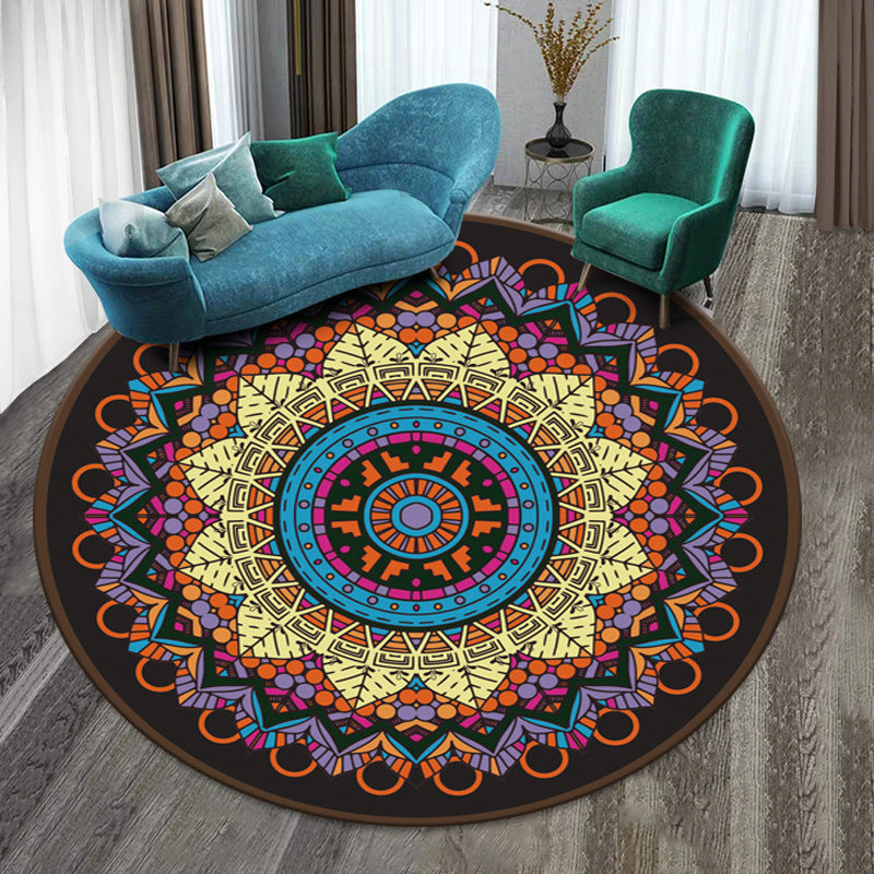 Round Paisley Pattern Rug Polyester Traditional Carpet Non-Slip Backing Indoor Rug for Living Room