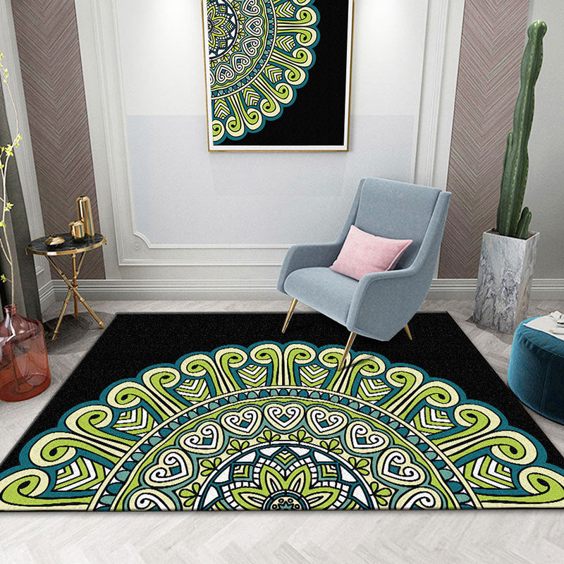 Black Morocco Area Rug Antique Pattern Polyester Area Carpet Stain Resistant Rug for Home Decor