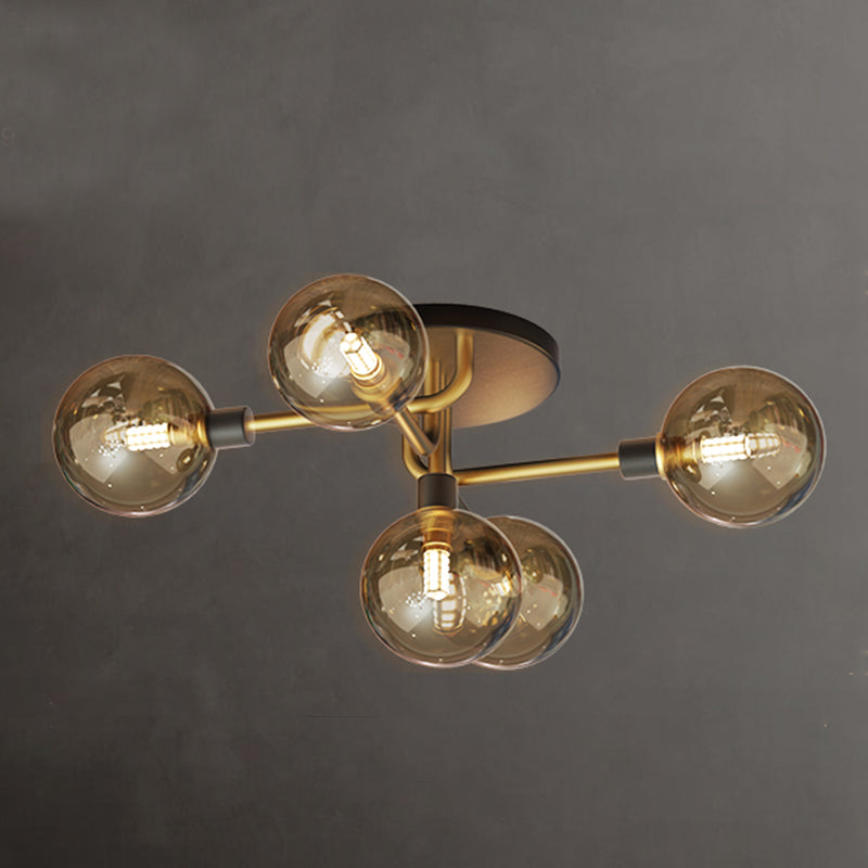 Modern Globe Semi Flush Mount Copper Indoor Ceiling Fixture with Glass Shade