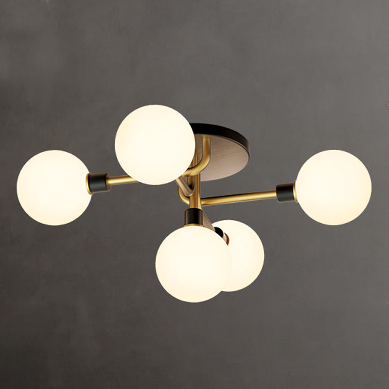 Modern Globe Semi Flush Mount Copper Flexion de techo interior con sombra de vidrio