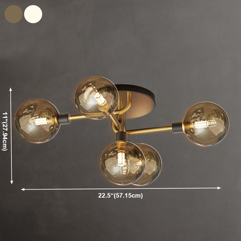 Modern Globe Semi Flush Mount Copper Indoor Ceiling Fixture with Glass Shade