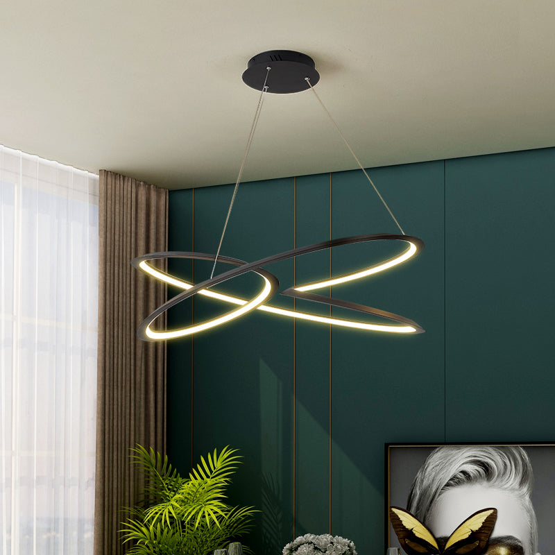 Twisting Pendant Lighting Fixture modern Metal Single Light Chandelier Lampe en noir