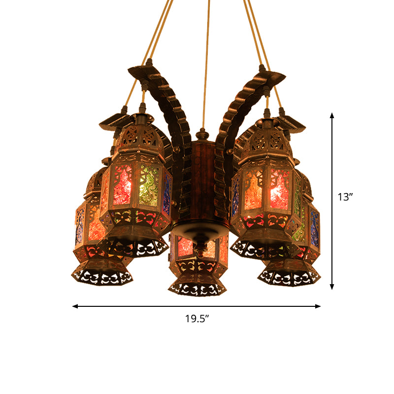 Lámpara de lámpara metálica de linterna lámpara colgante vintage 5 bulbos restaurante colgante lámpara en cobre