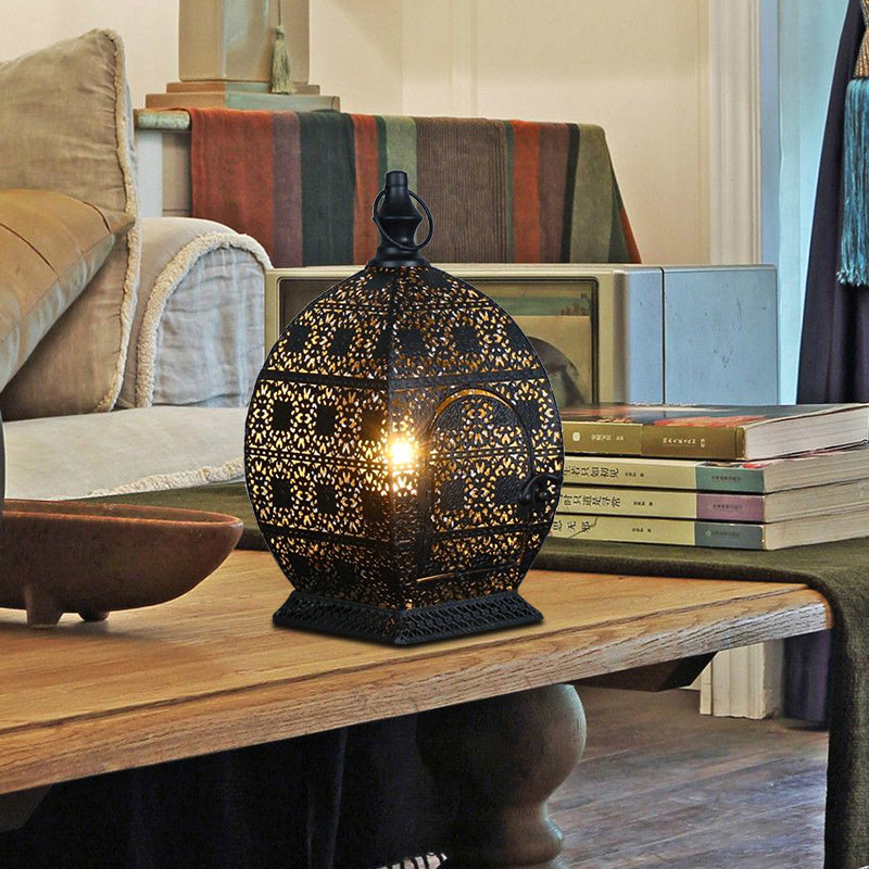 5"/6.5" Wide 1 Head Candlestick Light Antiqued Hollowed Out Metal Nightstand Lamp in Black