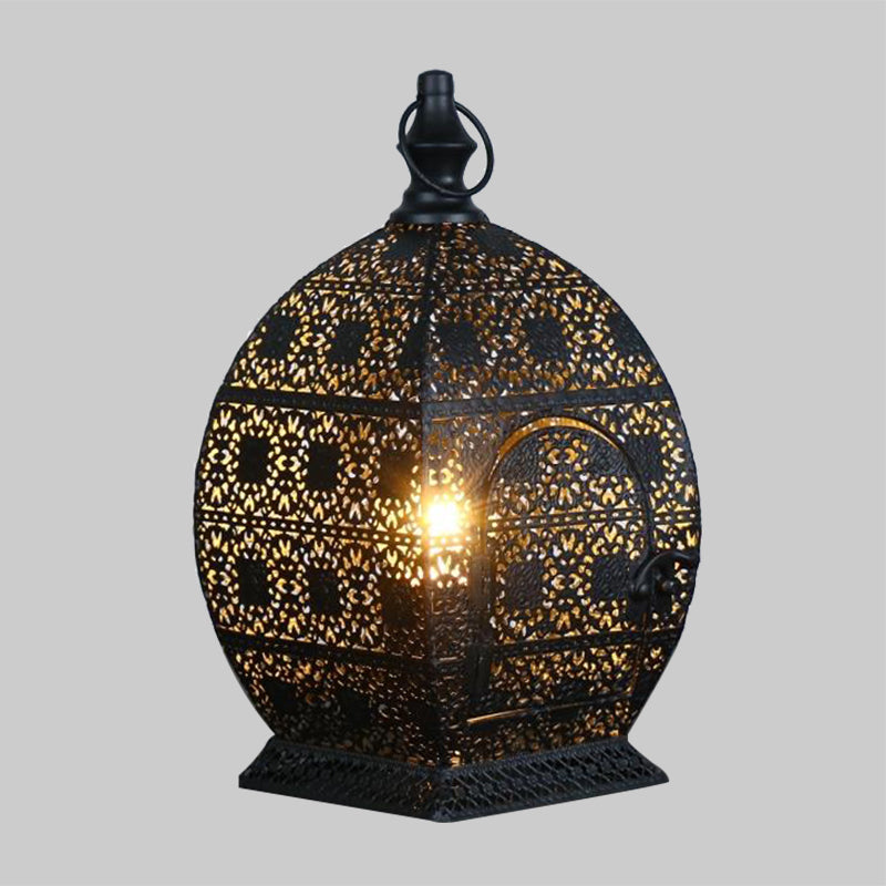 5"/6.5" Wide 1 Head Candlestick Light Antiqued Hollowed Out Metal Nightstand Lamp in Black