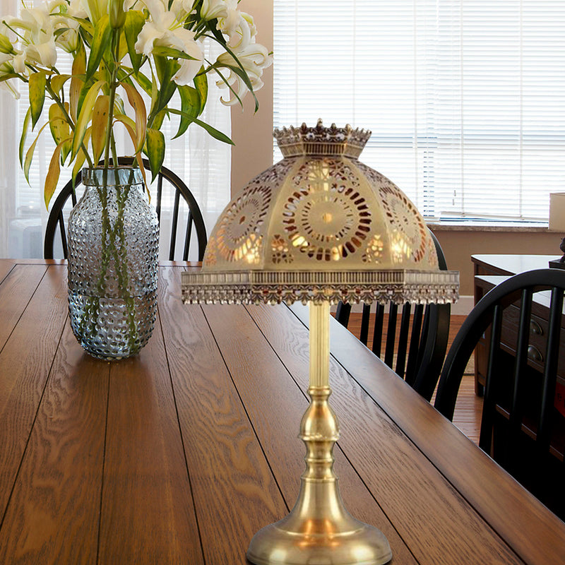 Brass Dome Table Lamp Art Deco Metallic 1 Head Living Room Nightstand Lamp with Hollowed Out Design