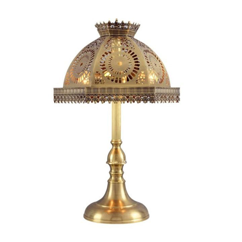 Brass Dome Table Lamp Art Deco Metallic 1 Head Living Room Nightstand Lamp with Hollowed Out Design