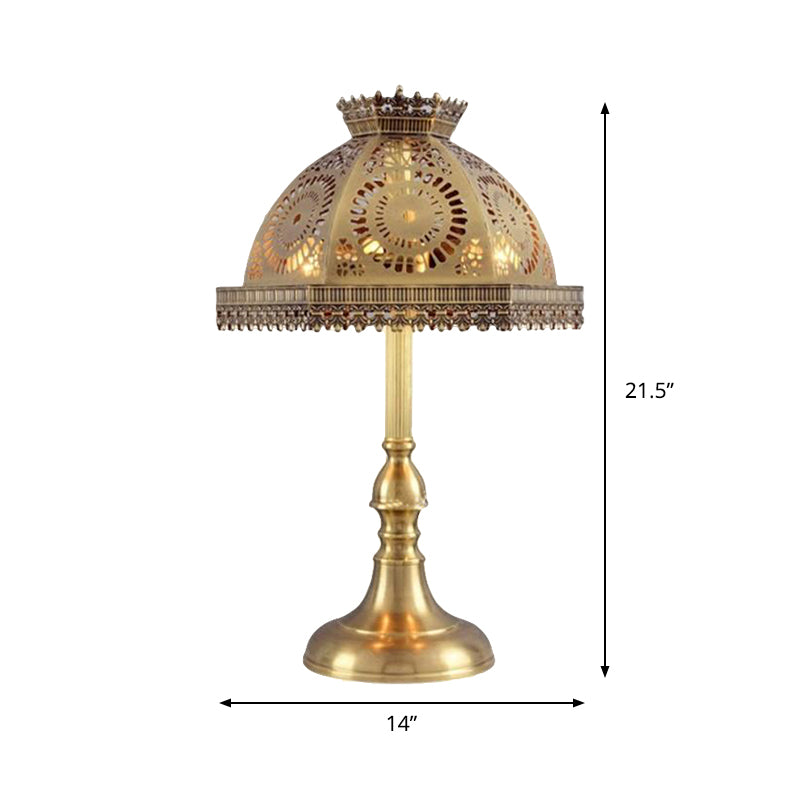 Brass Dome Table Lamp Art Deco Metallic 1 Head Living Room Nightstand Lamp with Hollowed Out Design