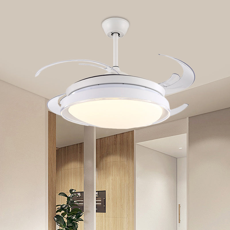 Contemporary Circle Pendant Fan Lamp LED Acrylic Semi Flush Ceiling Light in White with 4 Blades, 48" Wide