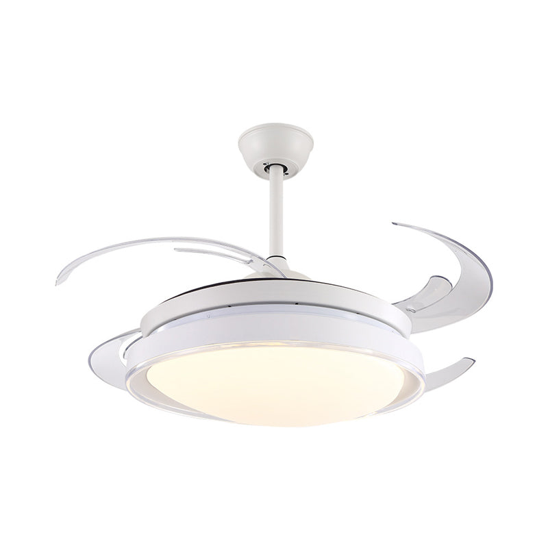 Contemporary Circle Pendant Fan Lamp LED Acrylic Semi Flush Ceiling Light in White with 4 Blades, 48" Wide