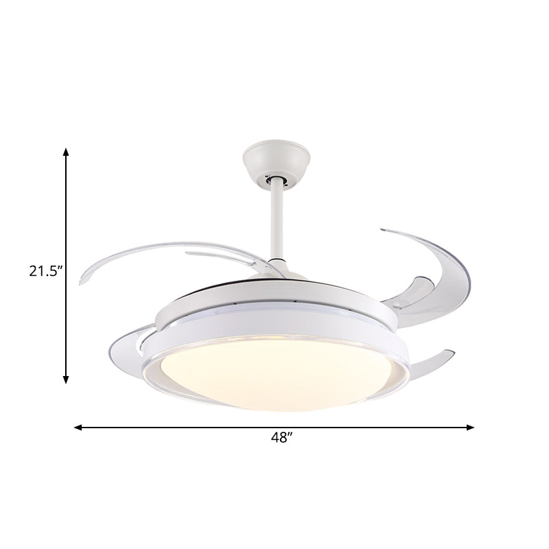 Contemporary Circle Pendant Fan Lamp LED Acrylic Semi Flush Ceiling Light in White with 4 Blades, 48" Wide