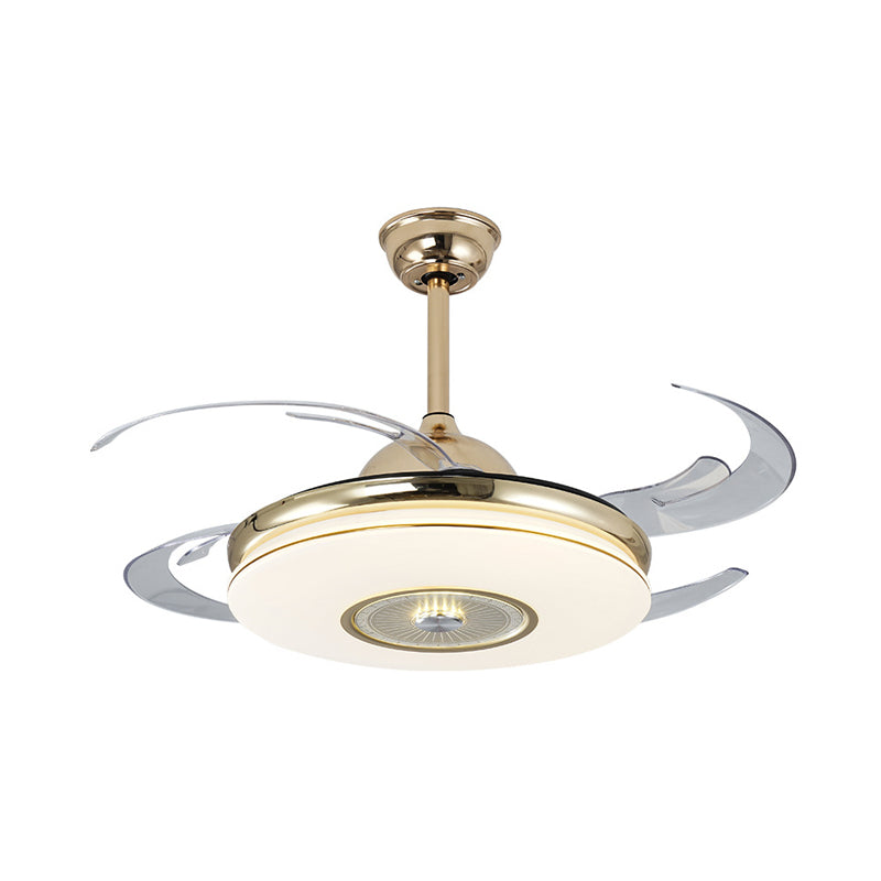 Acrylic Round Semi Flushmount Modern Bedroom 48" Wide LED Hanging Fan Light Fixture in Nickel/Gold with 4 Blades