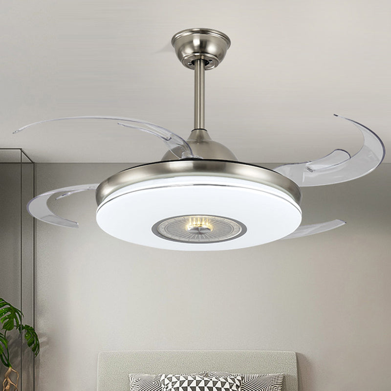 Acrylic Round Semi Flushmount Modern Bedroom 48" Wide LED Hanging Fan Light Fixture in Nickel/Gold with 4 Blades