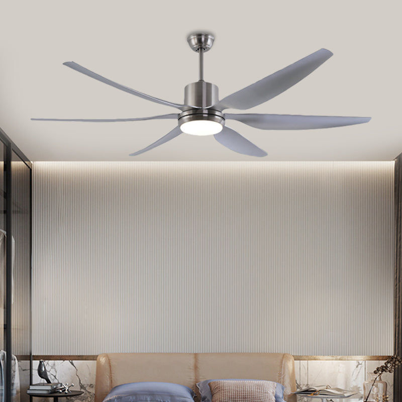 Nickel Round Ceiling Fan Lamp Modern Metallic Bedroom LED Semi Flush Light Fixture with 6 Grey Blades, 66" W