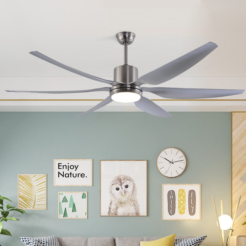 Nickel Round Ceiling Fan Lamp Modern Metallic Bedroom LED Semi Flush Light Fixture with 6 Grey Blades, 66" W