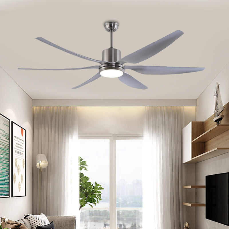 Nickel Round Ceiling Fan Lamp Modern Metallic Bedroom LED Semi Flush Light Fixture with 6 Grey Blades, 66" W