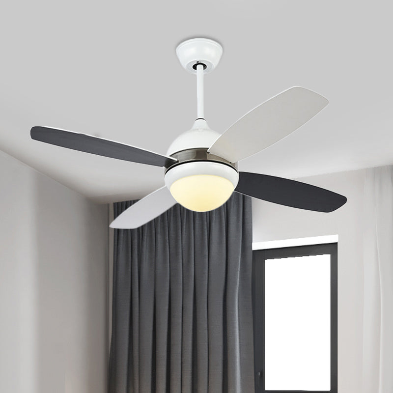 42" W Black Dome Ceiling Fan Lamp Modern Metallic Bedroom LED Semi Flush Light Fixture with Acrylic Shade, 4 Blades