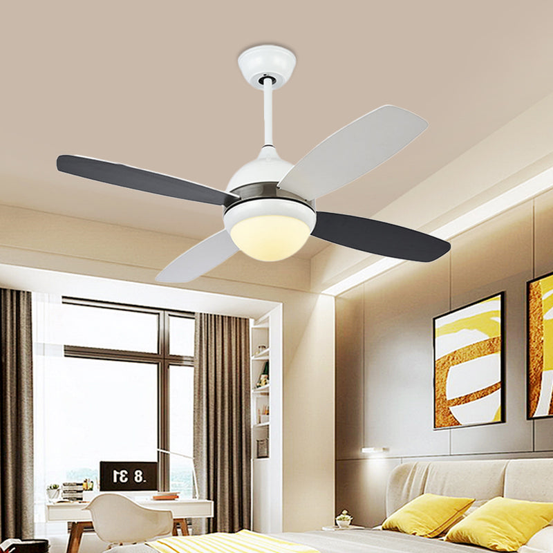 42" W Black Dome Ceiling Fan Lamp Modern Metallic Bedroom LED Semi Flush Light Fixture with Acrylic Shade, 4 Blades