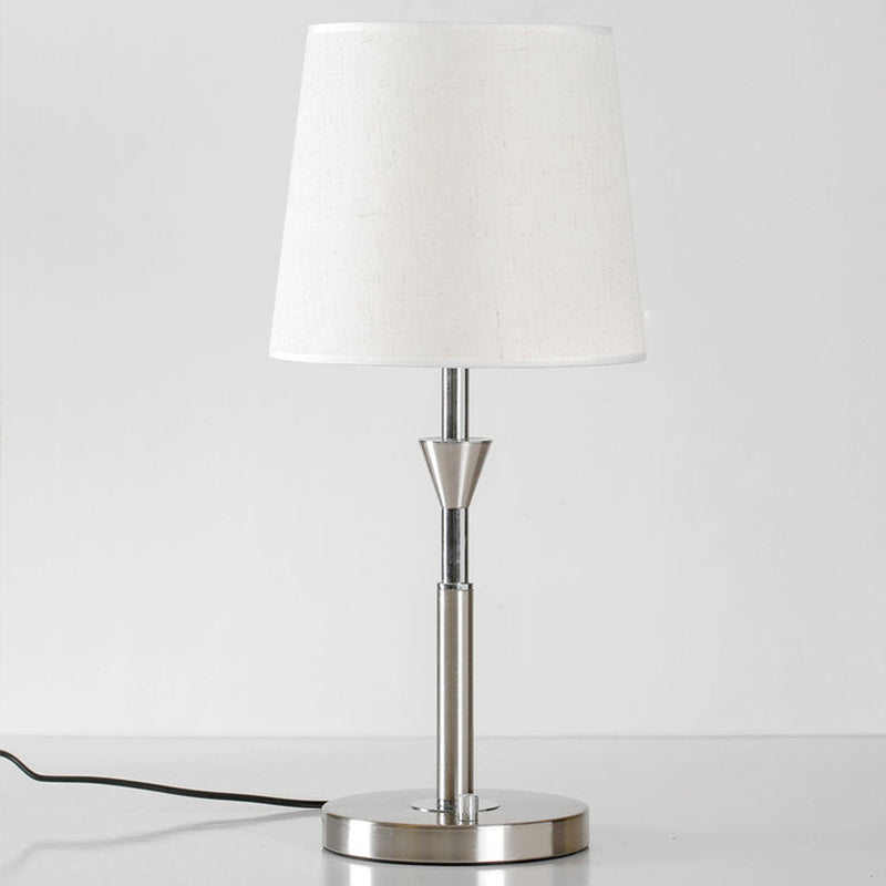 Barrel Desk Light Modern Fabric 1 Bulb Night Table Lamp in White with Metal Base