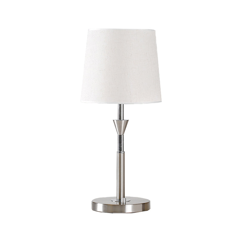 Barrel Desk Light Modern Fabric 1 Bulb Night Table Lamp in White with Metal Base