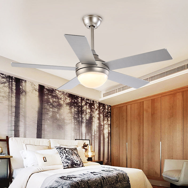 Modern Dome Semi Flush Lighting 48" Wide LED Metallic Ceiling Fan Lamp in Silver for Living Room with 5 Clear Blades